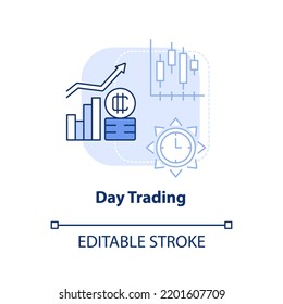 Day Trading Light Blue Concept Icon. Active Engagement. Way To Make Money On Crypto Abstract Idea Thin Line Illustration. Isolated Outline Drawing. Editable Stroke. Arial, Myriad Pro-Bold Fonts Used