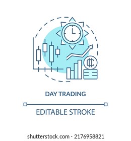 Day trading turquoise concept icon. Active engagement. Way to make money on crypto abstract idea thin line illustration. Isolated outline drawing. Editable stroke. Arial, Myriad Pro-Bold fonts used