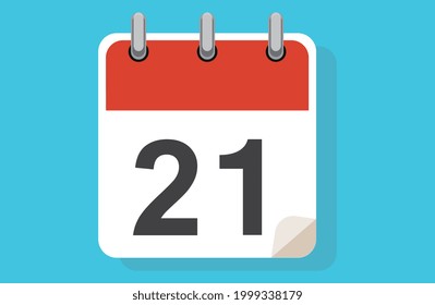 Day twenty-one. Simple calendar with date 21. Flat calendar icon vector illustration. calendar icon flat day 21. Vector illustration. Calendar lined icon