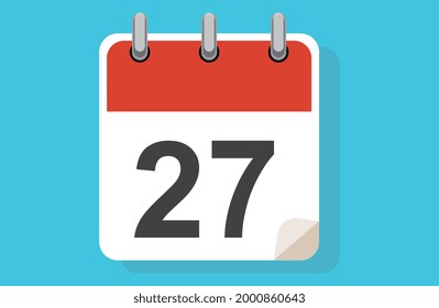 Día veintisiete. Calendario simple con fecha 27. Ilustración vectorial de icono de calendario plano. icono de calendario día plano 27. Ilustración vectorial. Icono de línea de calendario