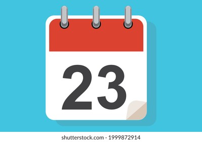 Day Twenty-three. Simple calendar with date 23. Flat calendar icon vector illustration. calendar icon flat day 23. Vector illustration. Calendar lined icon