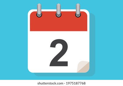 Day Two. Simple calendar with date 2. Flat calendar icon vector illustration. calendar icon flat day 2. Vector illustration. Calendar lined icon