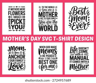 Feixe de citações de tipografia do Dia das Mães para camisetas e gravuras. Mão arrojada letras preto e branco desenhos vetoriais celebrando mães, amor e família. Perfeito para vestuário, presentes, cartazes e decoração.