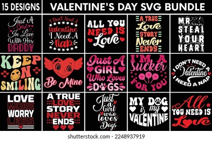 Valentine’s Day Typography Quotes SVG Vector Designs Bundle, t shirt designs bundle, Retro Valentine's Day bundle. - Shutterstock ID 2248937919