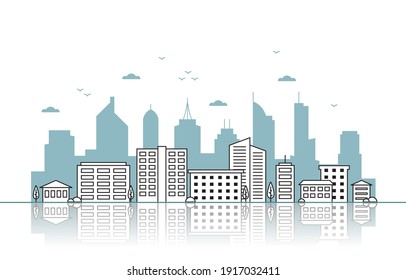 Ilustración del paisaje paisajístico de la urbanización Day Urban Building Cityscape