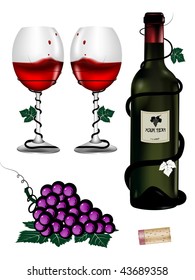 day valentine present with two glasses of wine and wine bottle