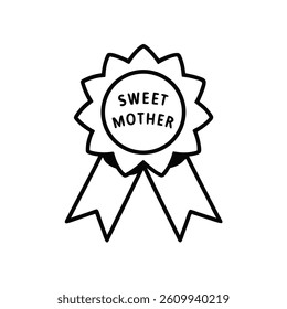 Mother’s Day Vector Award Badge with Ribbon and Decorative Love Heart