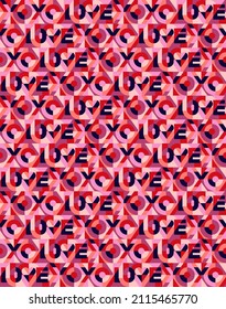 Valentine’s day vector background. Love, hugs and kisses seamless pattern. Typography pattern with love, xoxo lettering for valentine wrapping paper, home decor and apparel.