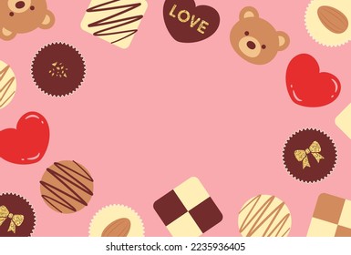 fondo vectorial del día de San Valentín con un conjunto de iconos de chocolate para carteles, tarjetas, volantes, fondos de pantalla de medios sociales, etc.