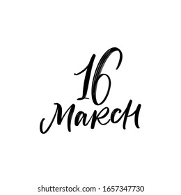 DAY VECTOR HAND LETTERING ICON 16 March. FOR CALENDAR