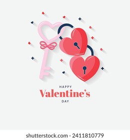 Valentine’s Day Vector Heart S hape Lock With Key