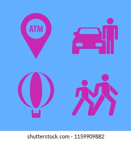 day vector icons set. with balloon, pedestrian people, atm location and man with car in set