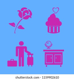 day vector icons set. with cupcake heart, guest, mirror nightstand and rose in set