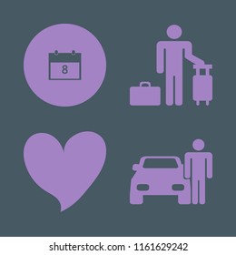 day vector icons set. with guest, march calendar, heart and man with car in set