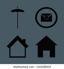 day vector icons set. with heart envelope, home and beach umbrella in set