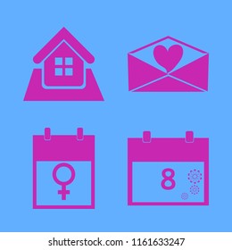 day vector icons set. with home, march calendar and heart envelope in set