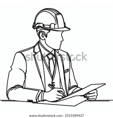  Engineer’s Day vector illustration greeting, poster, card. One line art of a Engineer, Eps, Illustration.