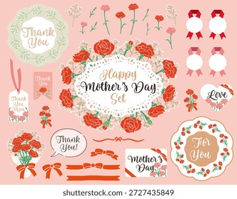 Conjunto de ilustrações vetoriais do dia das mães | Elementos de design de cravo, presente e valorização