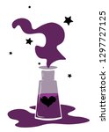 Valentine’s Day vector love potion postcard. Vector gothic isolated design element. Witchy magical stuff clipart. Vintage, retro sticker illustration. February 14 dating drawing on white background
