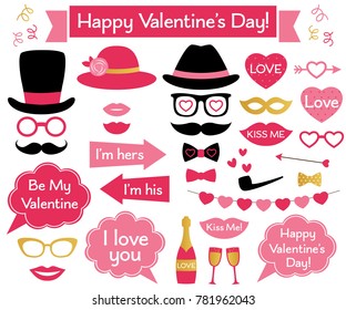 Valentine’s Day vector photo booth props and decoration