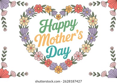 mother’s day vector with pink and purple flowers around heart-shaped text design