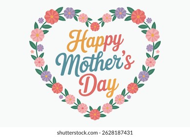 mother’s day vector with pink and purple flowers around heart-shaped text design