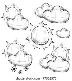 Day weather icons set. Hand drawing sketch vector symbols