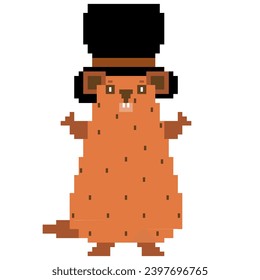 Day of weather prediction with the groundhog Pixel vector illustration Groundhog Day.