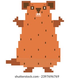 Day of weather prediction with the groundhog Pixel vector illustration Groundhog Day.