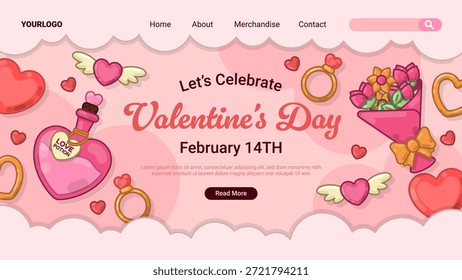 Anuncio de cabecera de Sitio web de San Valentín con iconos románticos