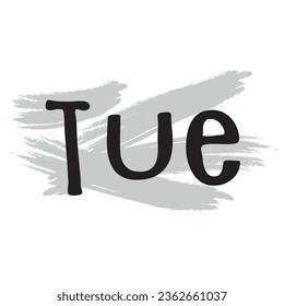 day of the week icon - tuesday on brush strokes with gray paint, the inscription is abbreviated tuesday in cartoon font