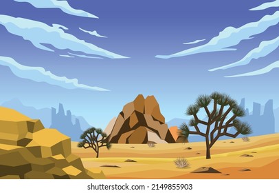 Day in Western American Yucca Tree Plant Vast Desert Landscape Illustration