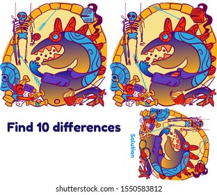 The day when dragon tried his first candy. Find 10 differences. Education game for children.