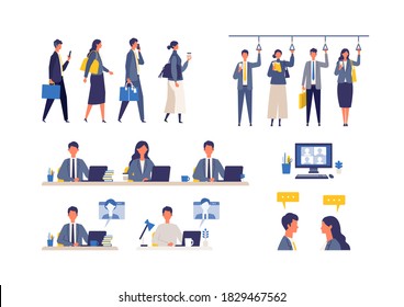 Un día de hombres de negocios. Ilustración vectorial de diseño plano de los empresarios. Concepto de trabajo.