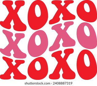 Valentinstag XOXO Textsatz Design auf einfarbigem, transparentem, isoliertem Hintergrund für Hemd, Hoodie, Sweatshirt, Bekleidung, Karte, Tag, Gramm, Symbol, Poster oder Abzeichen