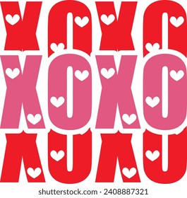 Valentine’s Day XOXO text phrase design on plain white transparent isolated background for shirt, hoodie, sweatshirt, apparel, card, tag, mug, icon, poster or badge