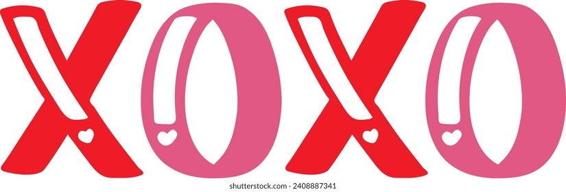 Valentine’s Day XOXO text phrase design on plain white transparent isolated background for shirt, hoodie, sweatshirt, apparel, card, tag, mug, icon, poster or badge