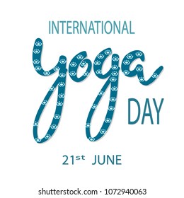 Day of yoga card with text on white background. Vector illustration