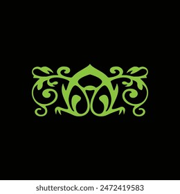 Dayak borneo ornament for ethnic border. Seamless dayak pattern. Green floral border