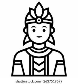 Dayak Man in Traditional dress outline