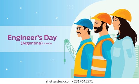 Engineer’s Day(Argentina) on June 16 business brochure flyer banner design horizontal template vector, cover presentation abstract, modern publication poster and flag-banner, layout in rectangle size.