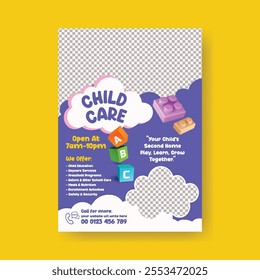 Daycare center and preschool kids editable print flyer or poster template, child care flyer, babysitter flyer, day care flyer poster, leaflet template