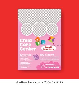 Daycare center and preschool kids editable print flyer or poster template, child care flyer, babysitter flyer, day care flyer poster, leaflet template