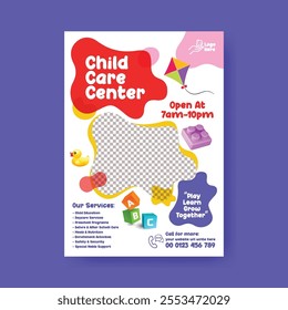 Daycare center and preschool kids editable print flyer or poster template, child care flyer, babysitter flyer, day care flyer poster, leaflet template