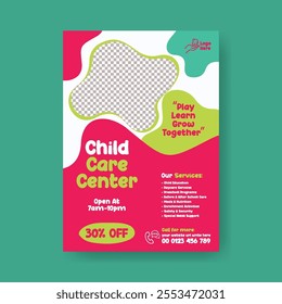 Daycare center and preschool kids editable print flyer or poster template, child care flyer, babysitter flyer, day care flyer poster, leaflet template