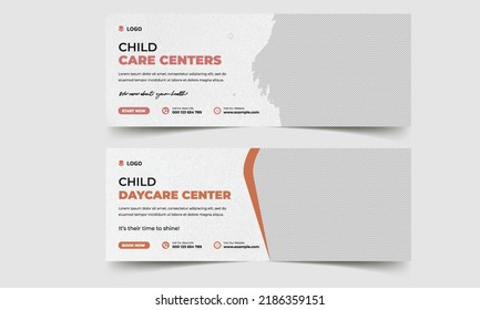 Daycare center social media web banner design, daycare social media cover template, kids pre school banner design, child care center, child day care centre