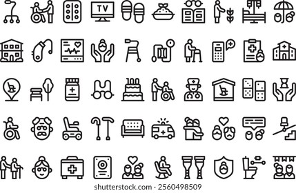 Daycare for eldery icons High-Quality Vector Icons Collection with Editable Stroke. Ideal for Professional and Creative Projects.