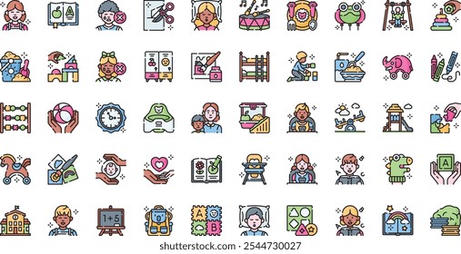 Ícones da creche .. Coleção de ícones vetoriais de alta qualidade com traçado editável. Ideal para projetos profissionais e criativos.