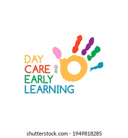 Daycare Logo Early Learning Vector Design, Colorful Painting Hand Graphic Element Template