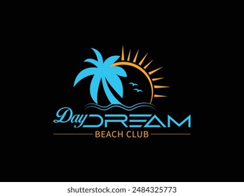 Daydream Beach Club: A serene logo featuring a stylized sun over calm waves, embodying relaxation and luxury with a hint of tropical allure.